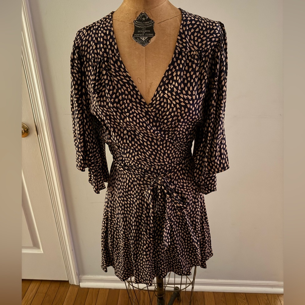 Betsey Johnson Blue and Cream Long Sleeve Dress Mini Dress